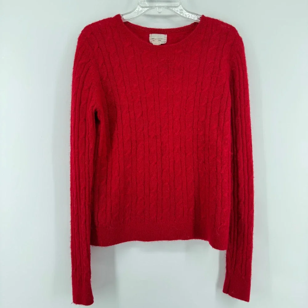 Banana Republic Sweater Womens Large Red 100% Alpaca Cable Knit Crewneck